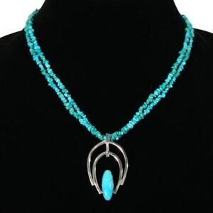 MEXICO STERLING PENDANT WITH TURQUOISE Necklace Signed DDD